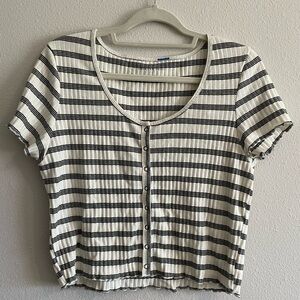 NWT American Eagle Button Front Ringer Baby T-Shirt Women’s XL Striped White